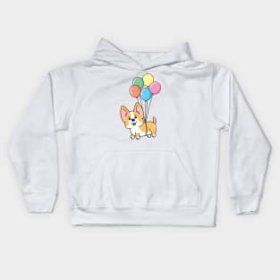 Corgi Flying Balloons Happy Kids Hoodie